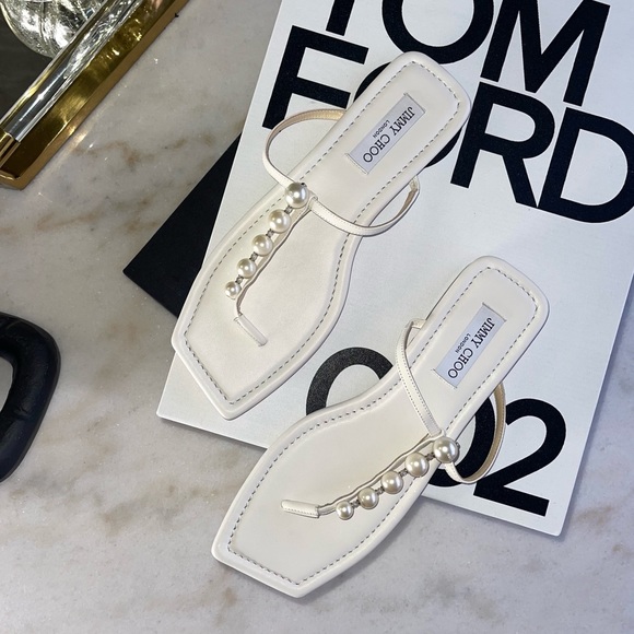 Jimmy Choo Shoes - New Jimmy Choo Alaina Pearly-Stud Thong Sandals in White